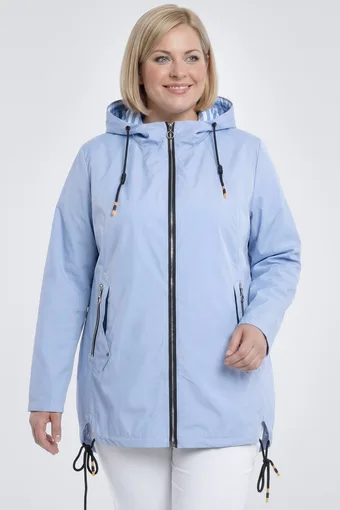 Melna jaka ar aukliņas rakstu uz kapuces