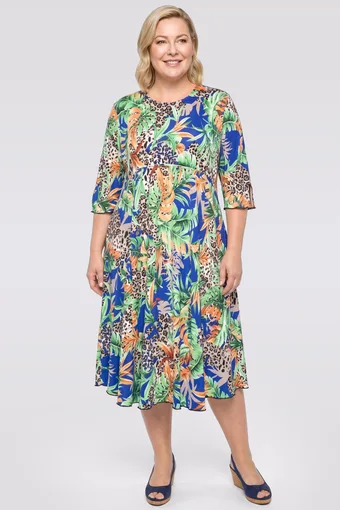 Tumši zila kleita ar baltām lapām