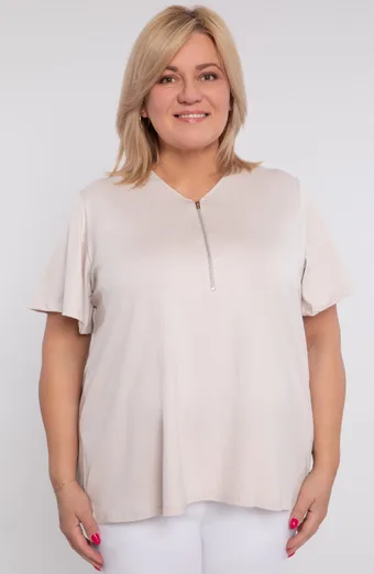 Bēša lina blūze ar ažūra pleciem