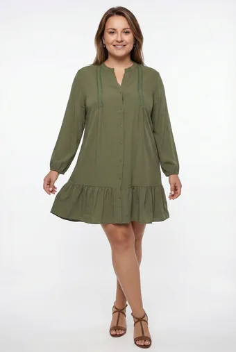 Khaki krāsas kleita ar volāniem